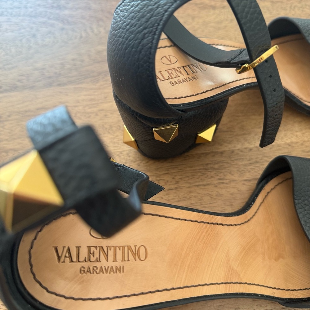 Valentino Garavani Black Sandals with Gold Studs
